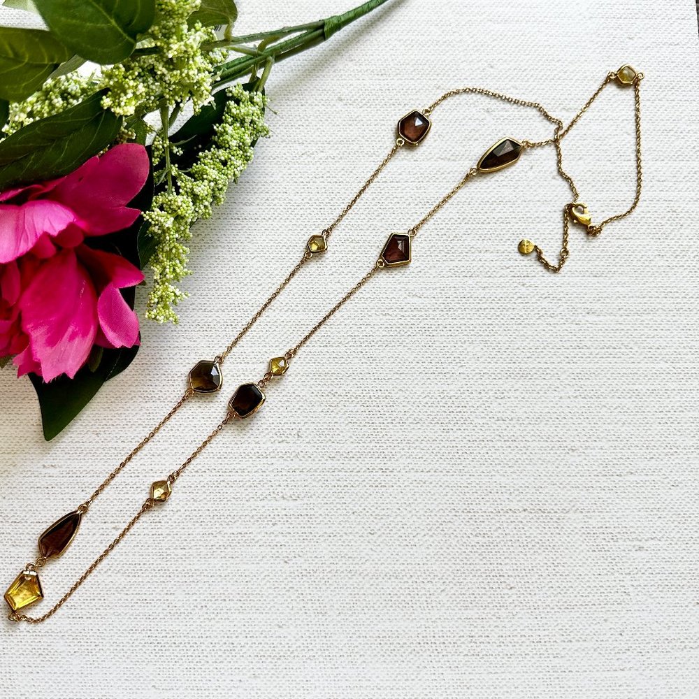 Stella & Dot Pippa Gold Purple Stone Station Long Layering Necklace